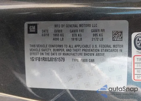 2018 Chevrolet Camaro 1Lt из США, поврежденный, VIN 1G1FB1RX0J0161579